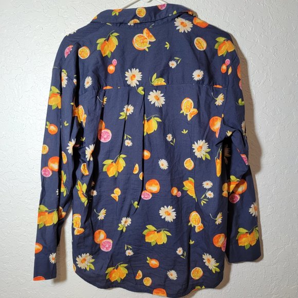 Old Navy Only Cotton Blue Orange Fruit Button Down Long Sleeve PJ Shirt S OFMD - Picture 3 of 7
